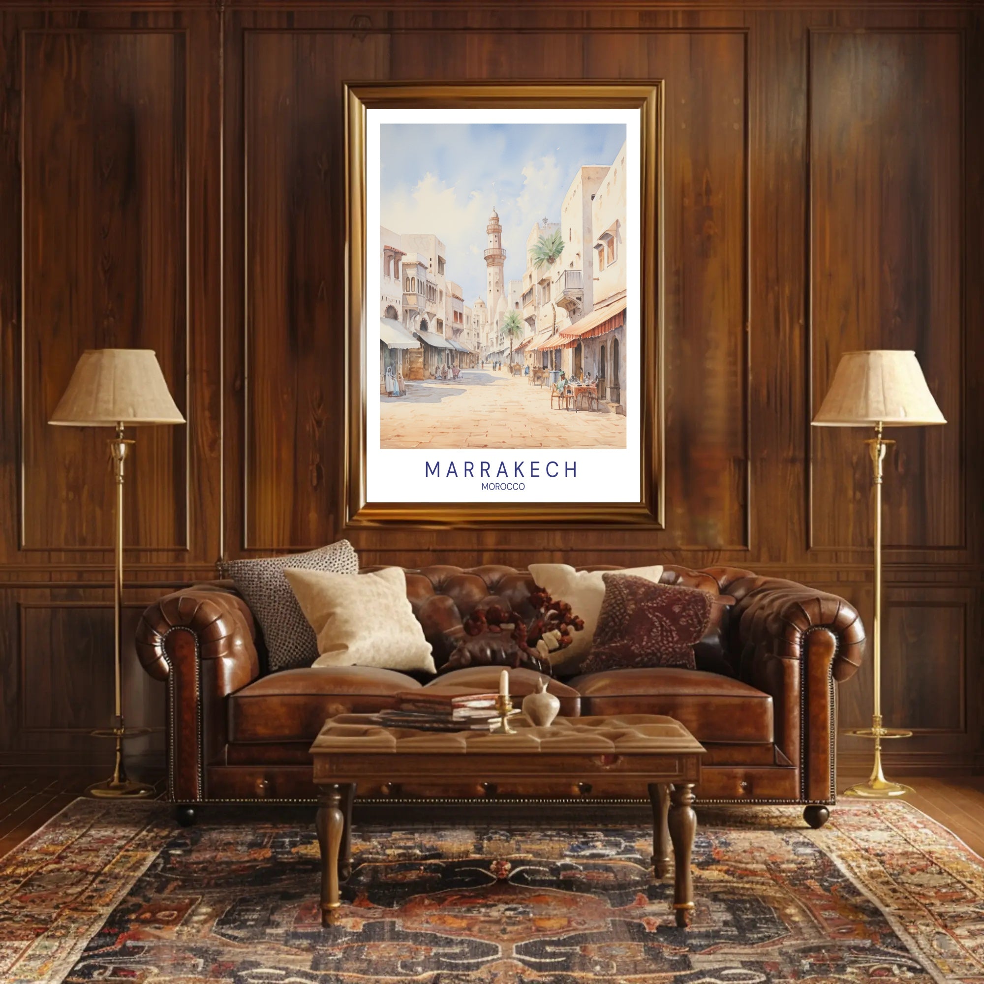 Scenic Marrakech Street Watercolor Travel Poster PosterGoat