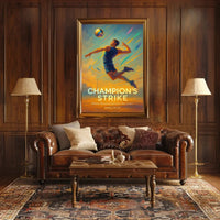 Champion's Strike Energetic Volleyball Action Sports Poster PosterGoat