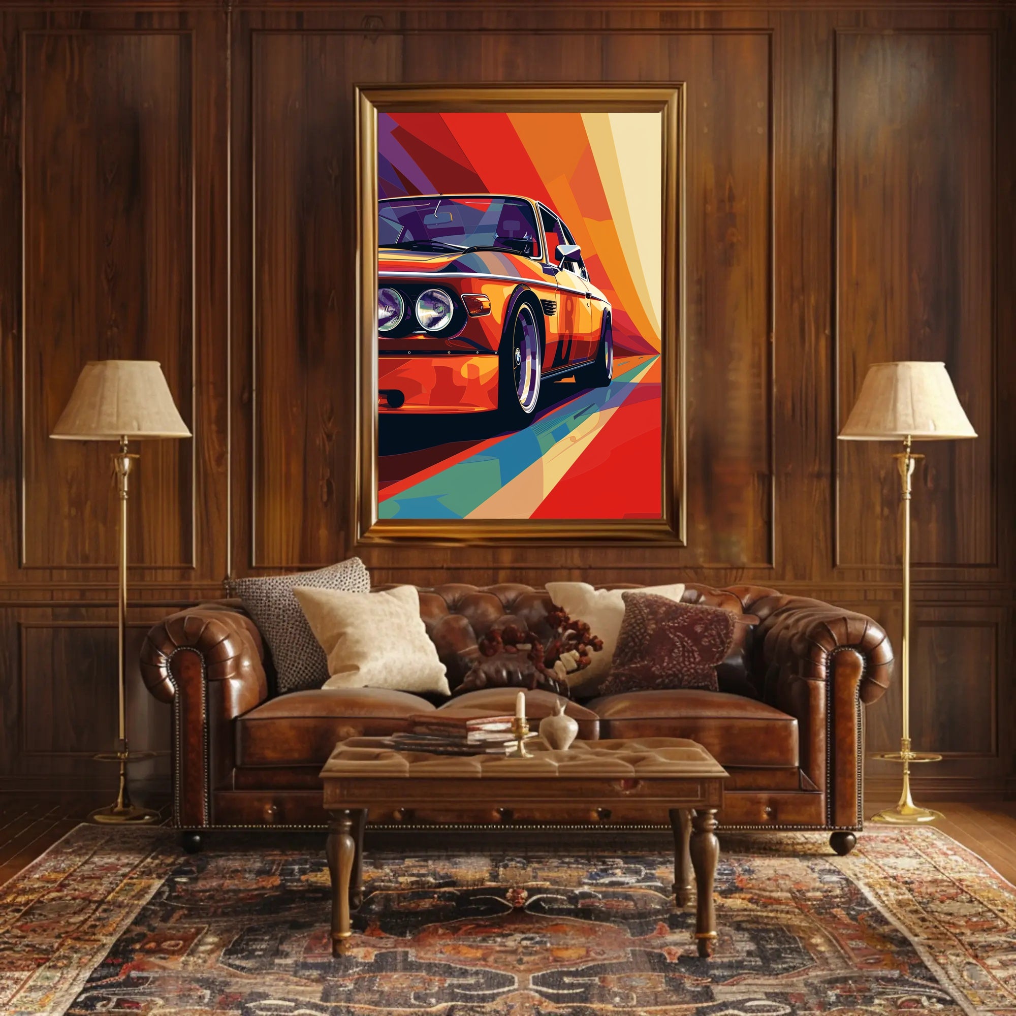Classic Car Pop Art Poster in Vibrant Illustration PosterGoat