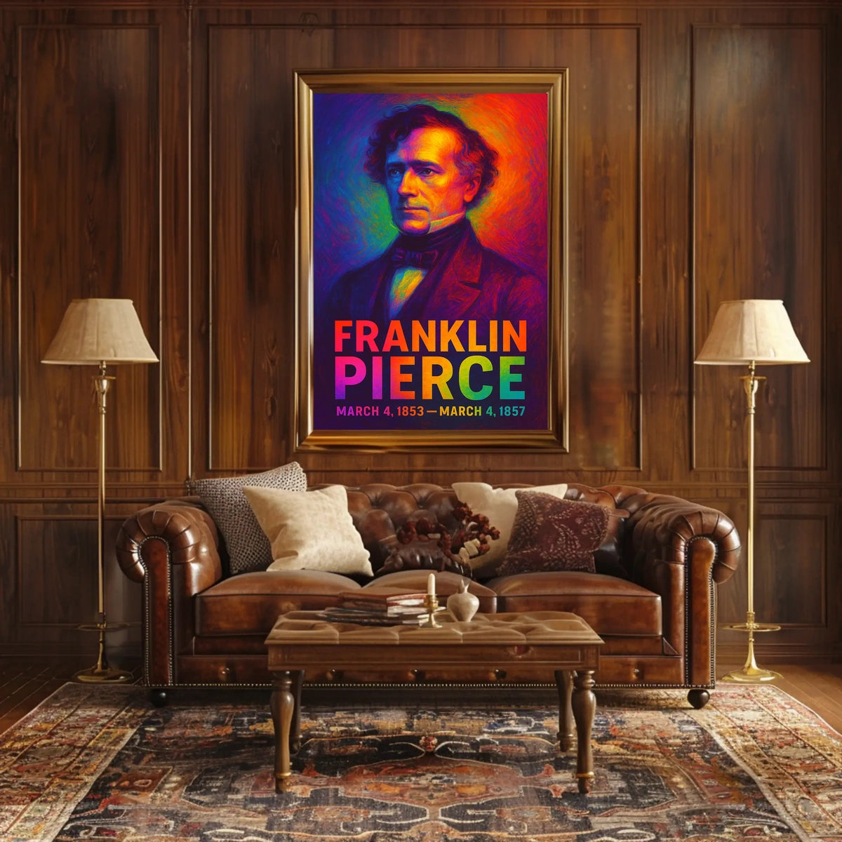 Franklin Pierce 14th President of the United States Neon Gradient Overlay Poster