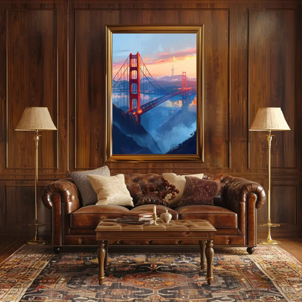 Golden Gate Bridge Twilight Art Poster, San Francisco