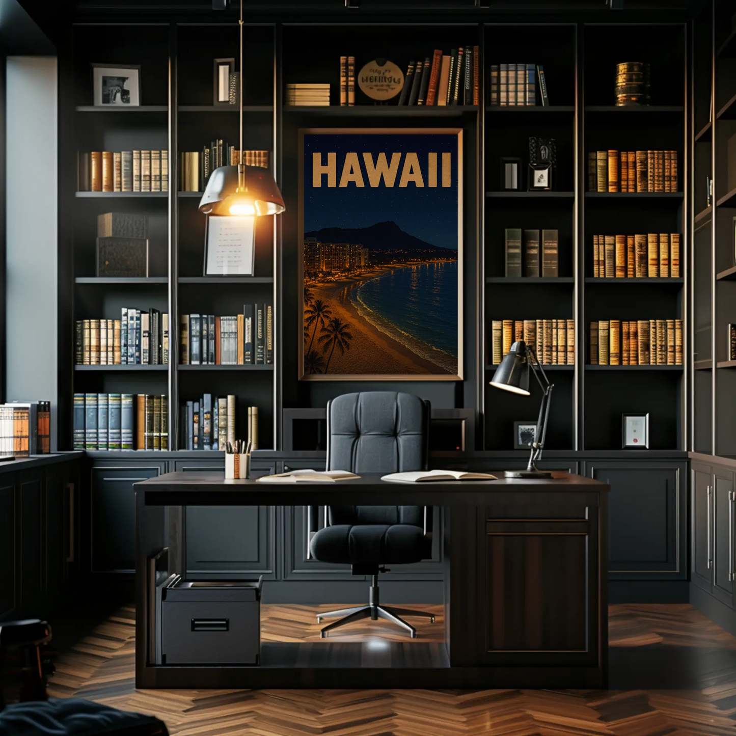 Hawaii Coastline At Night With Hotels Travel Poster
