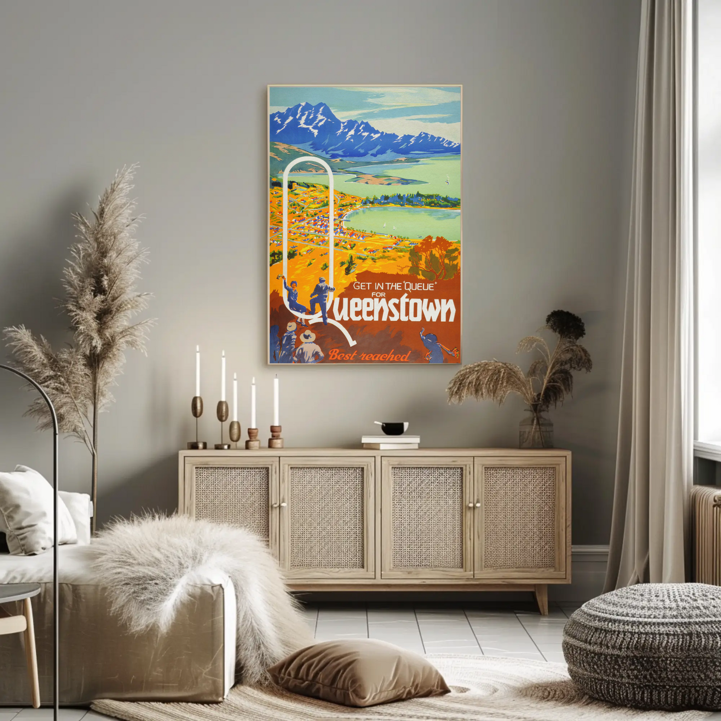 Queenstown Best Reached by Rail Vintage Poster