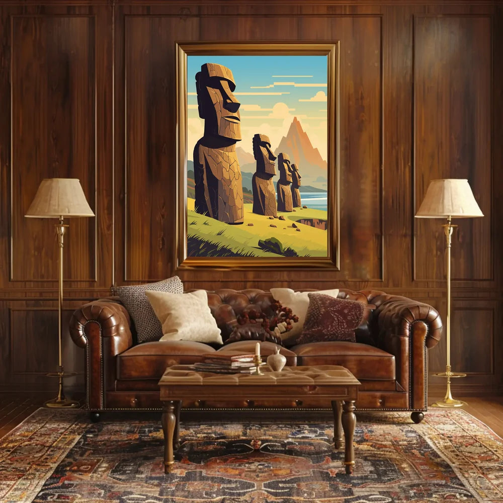 Easter Island Moai Statues Modern Art Poster