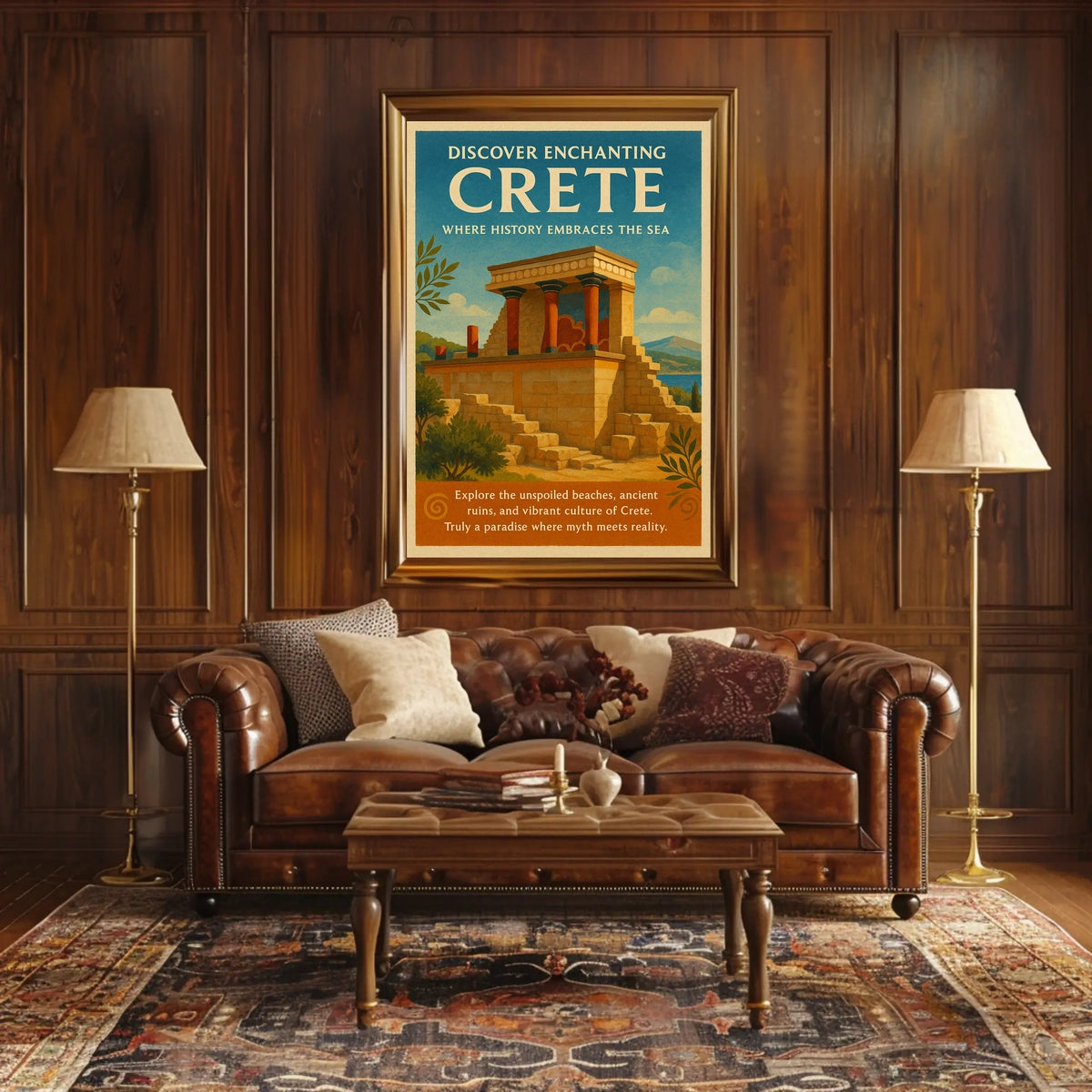 Crete Ancient Ruins Vintage Illustration Travel Poster