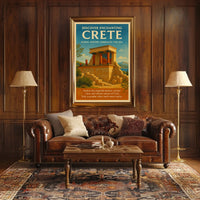 Crete Ancient Ruins Vintage Illustration Travel Poster