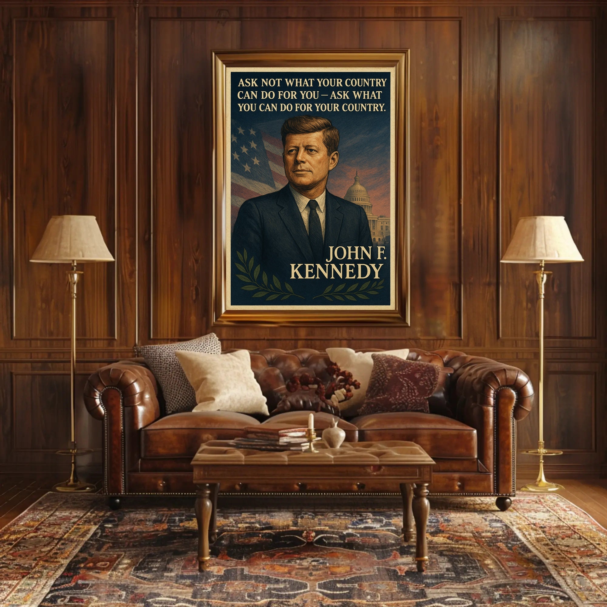 JFK Inspirational Patriotic Poster: Vintage Presidential Art