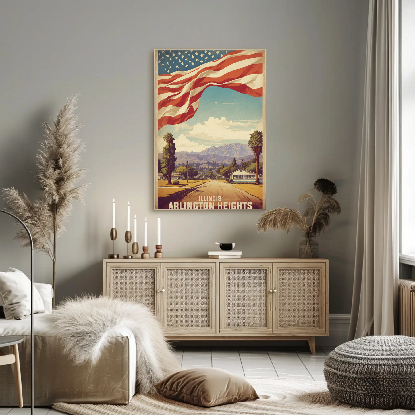Arlington Heights Illinois Neighborhood View Vintage Travel Poster