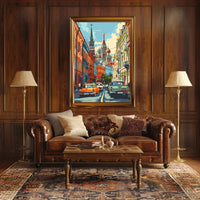 Moscow Retro Street Scene with St. Basil's Cathedral