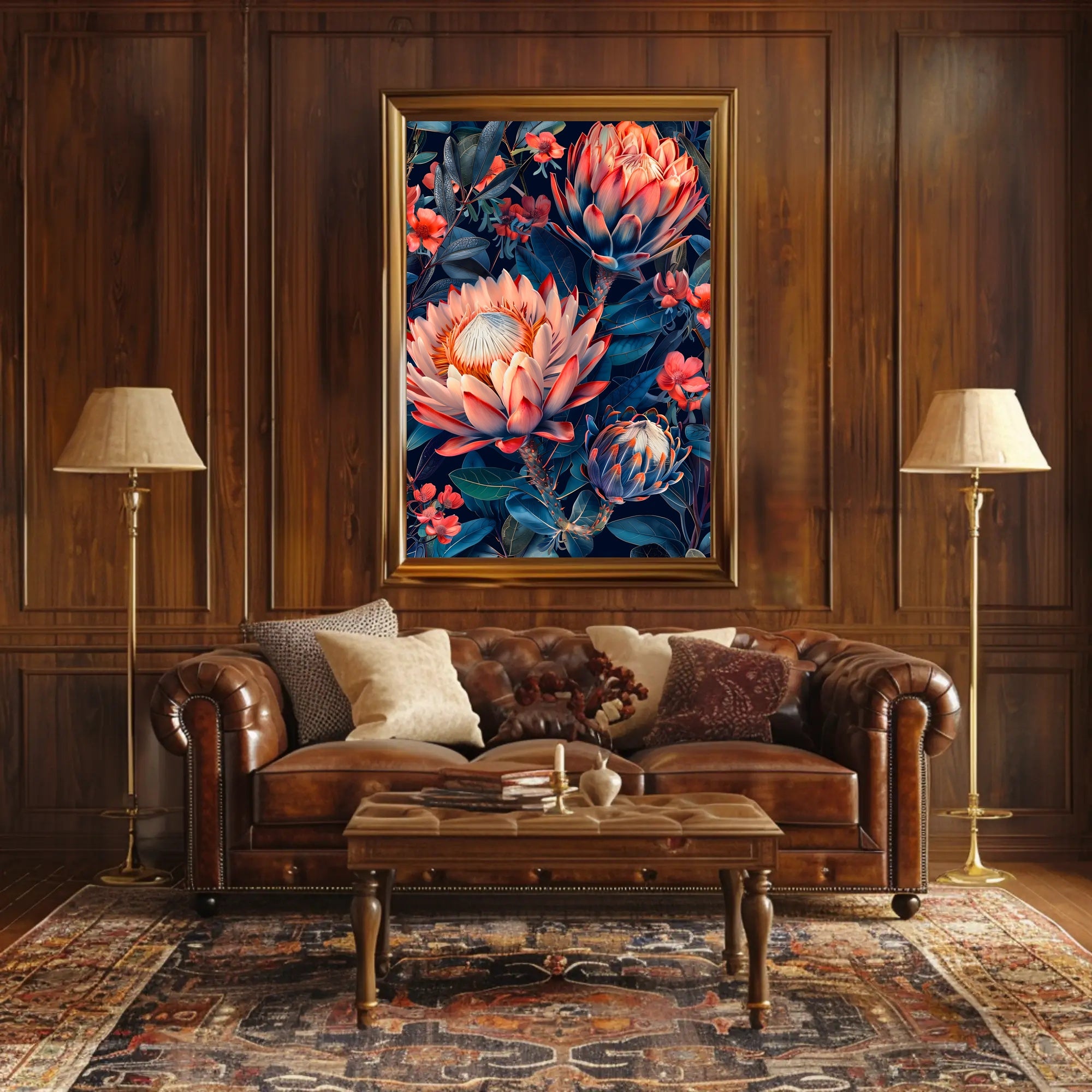 Vibrant Protea Flower Botanical Art Print - Artistic Poster