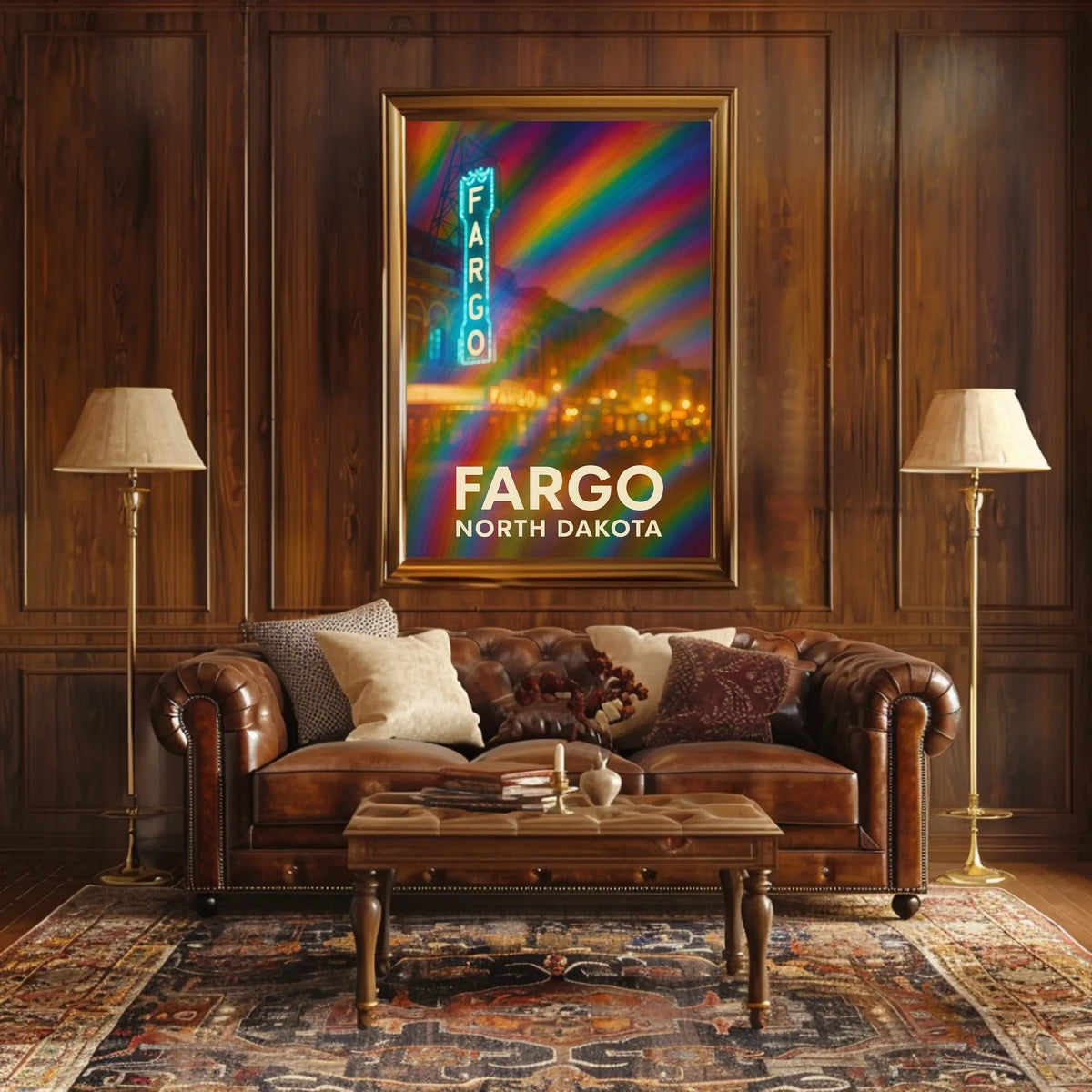 Fargo North Dakota Vibrant Cityscape Digital Painting Impressionism Urban Travel Poster