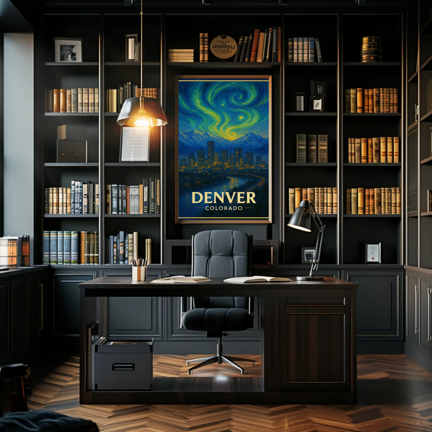 Denver Colorado Starry Night Mountainscape Travel Poster