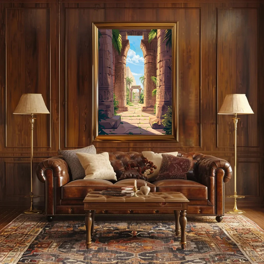 Ancient Egyptian Temple Scene Vibrant Digital Art Poster