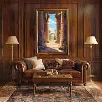 Ancient Egyptian Temple Scene Vibrant Digital Art Poster