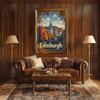 Edinburgh Autumn Cityscape: Vintage Travel Poster