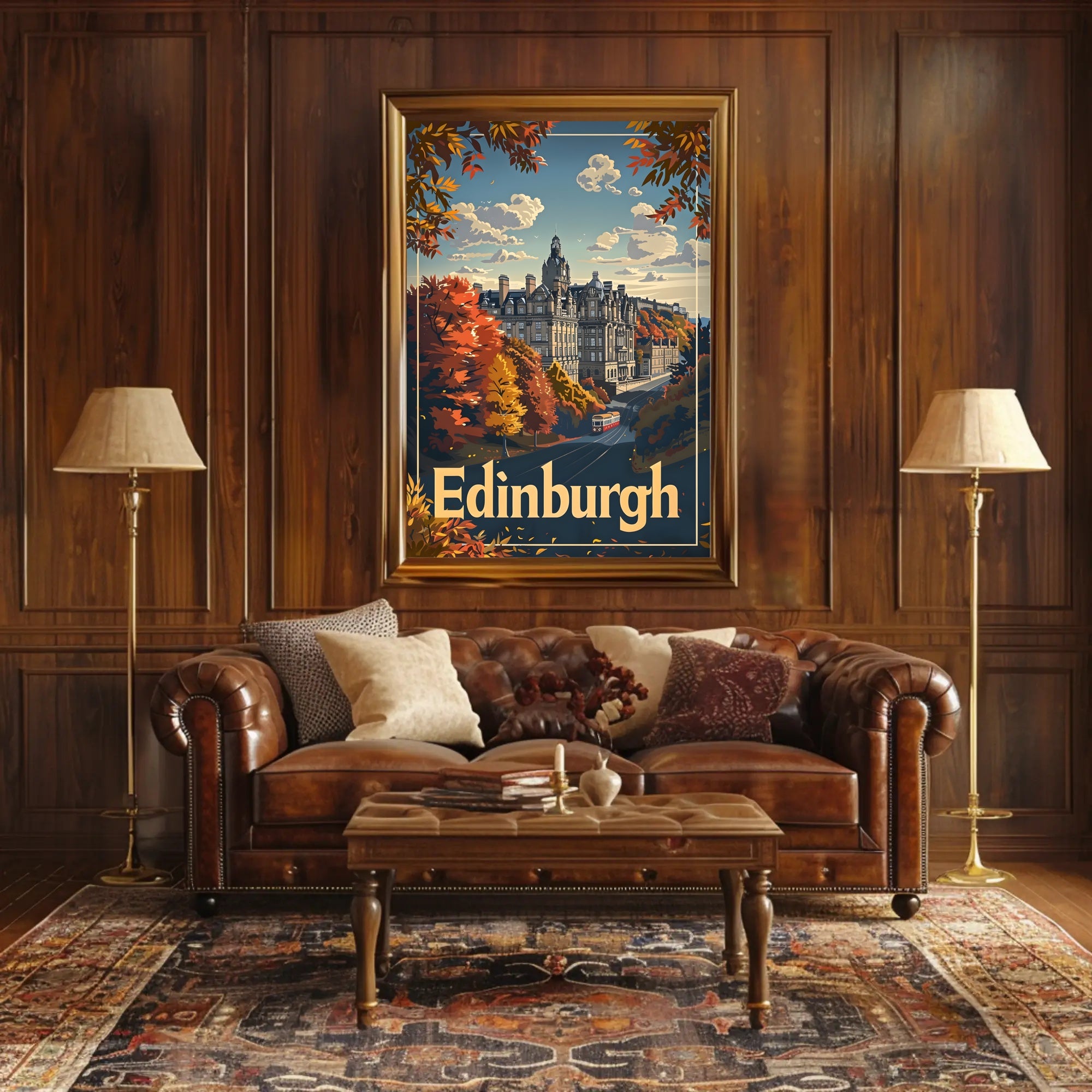 Edinburgh Autumn Cityscape: Vintage Travel Poster