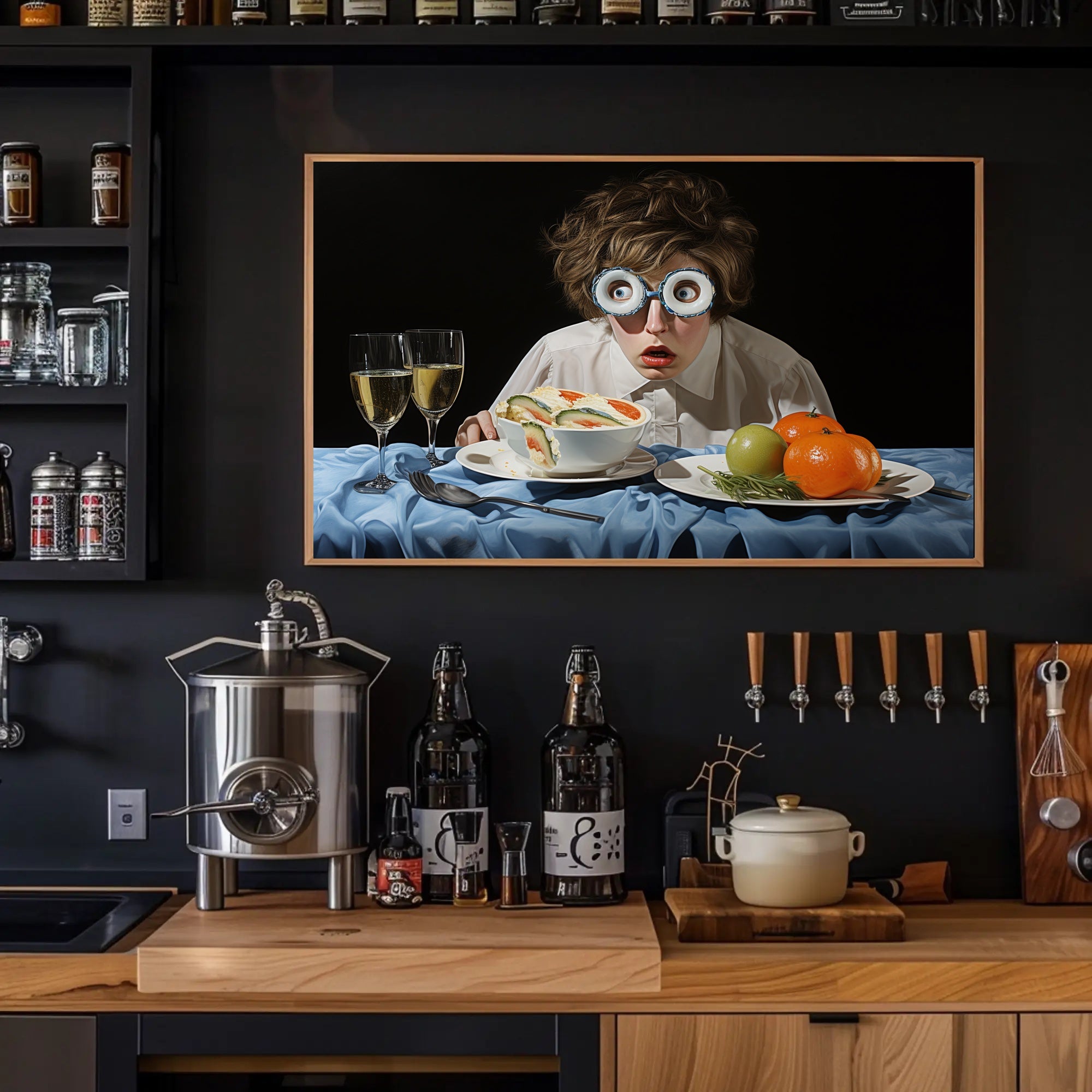 Surprised Dining Experience in Surreal Artistic Poster