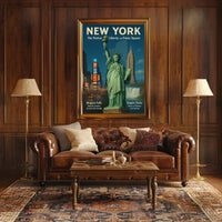 New York City Landmarks Skyline Poster Retro Wall Art