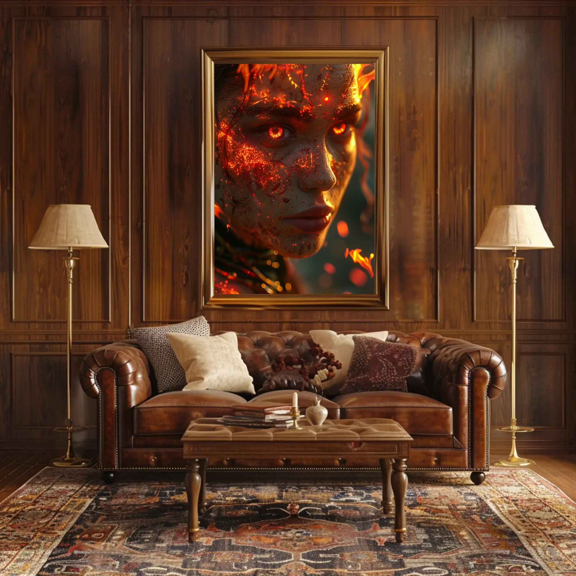 Fiery Mythical Character Surreal Fantasy Art Poster PosterGoat