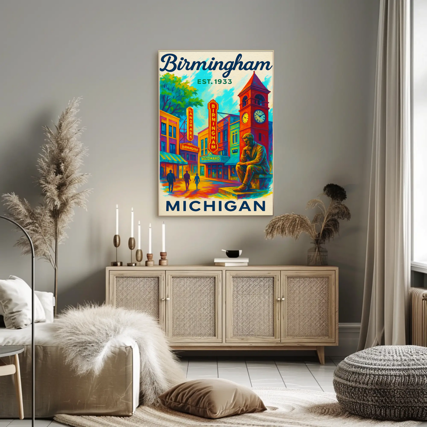 Birmingham Michigan Est. 1933 Wall Art Vintage Travel Poster