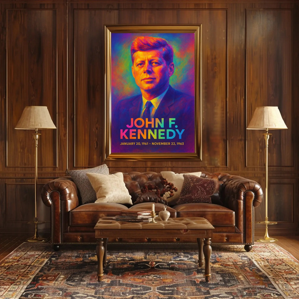 John F. Kennedy 35th President of the United States Neon Gradient Overlay Poster