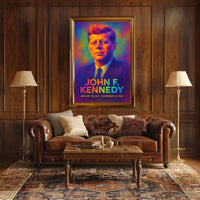 John F. Kennedy 35th President of the United States Neon Gradient Overlay Poster