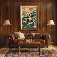 Pandas Surfing Adventure Poster PosterGoat
