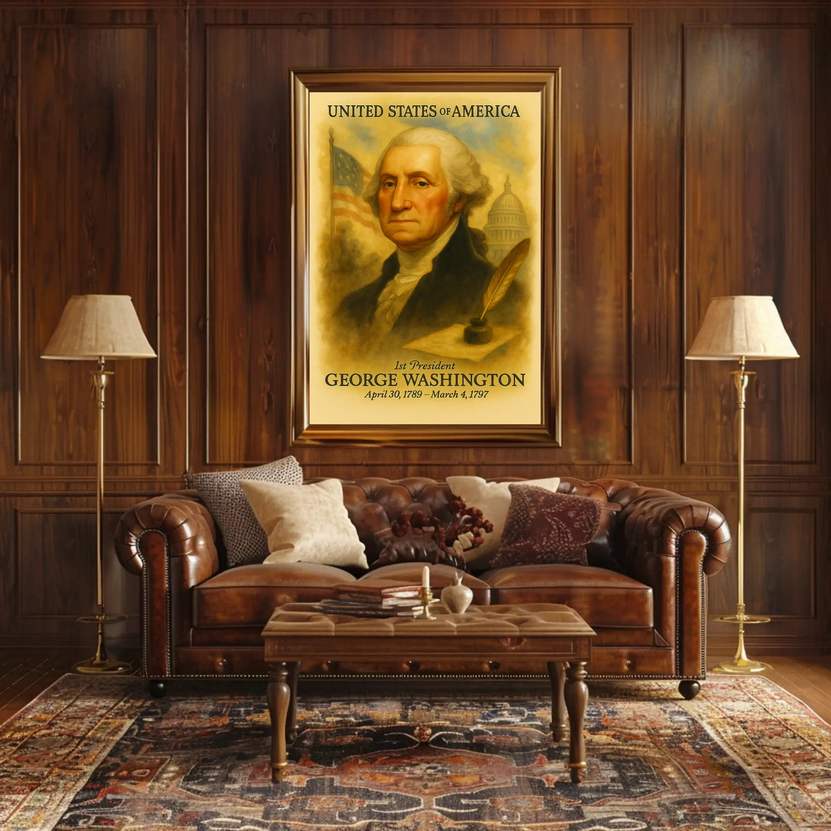 George Washington 1st President of the United States Vintage Watercolor Poster
