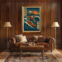 Surfing Adventure at Mount Fuji Poster