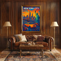 New York City Landmarks Poster Abstract Vibrant Wall Art
