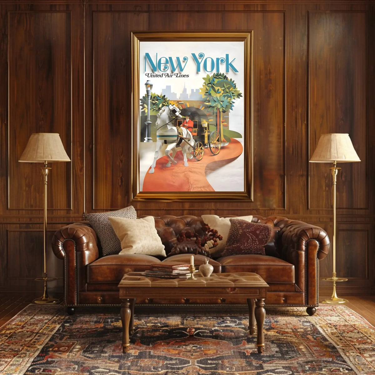 New York Skyline Carriage Travel Poster Vintage Wall Art