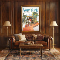 New York Skyline Carriage Travel Poster Vintage Wall Art