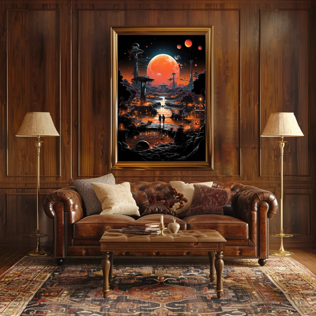 Futuristic Alien Planet Poster: Sci-Fi Landscape in Space