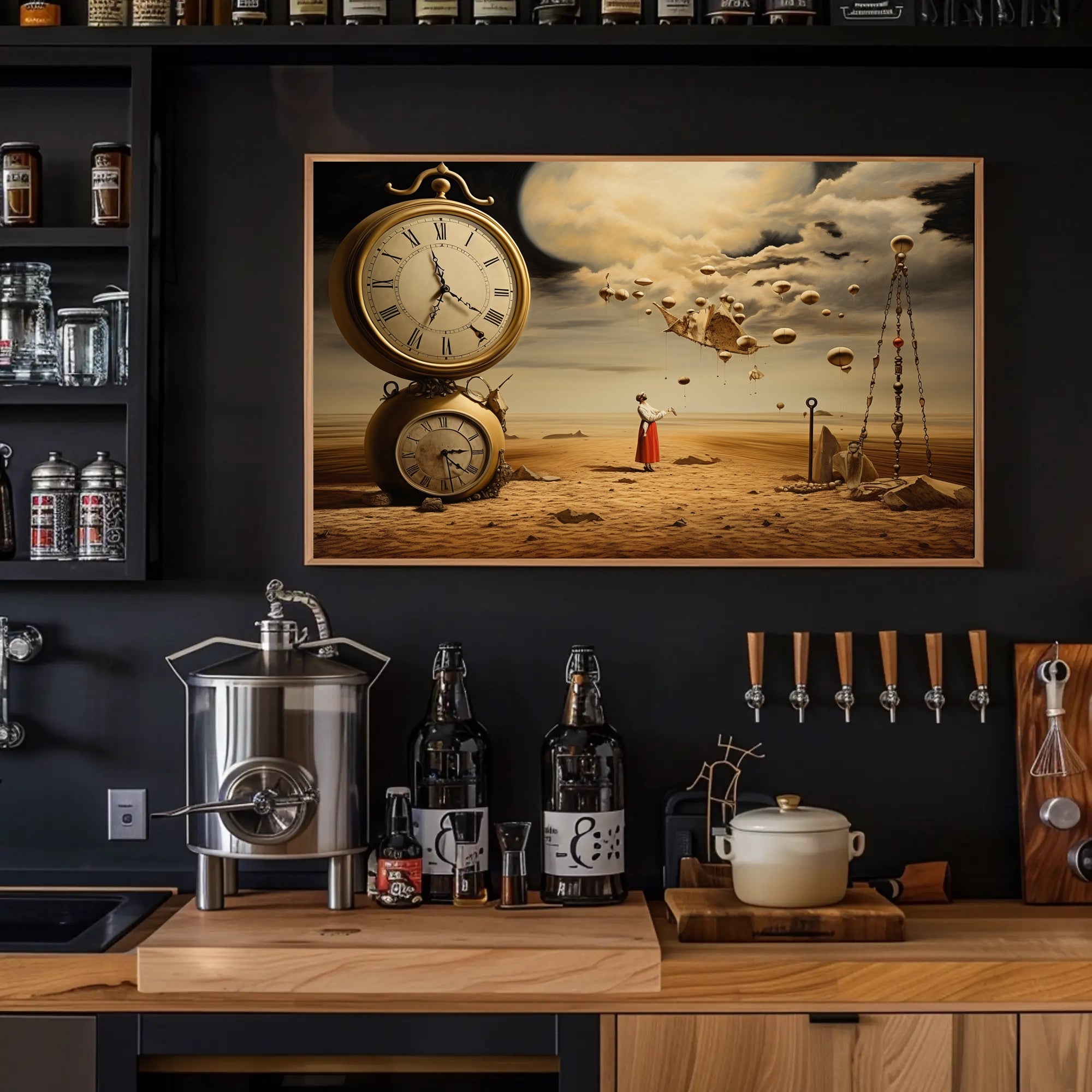 Surreal Dreamscape with Moon and Clocks - Fantasy Poster