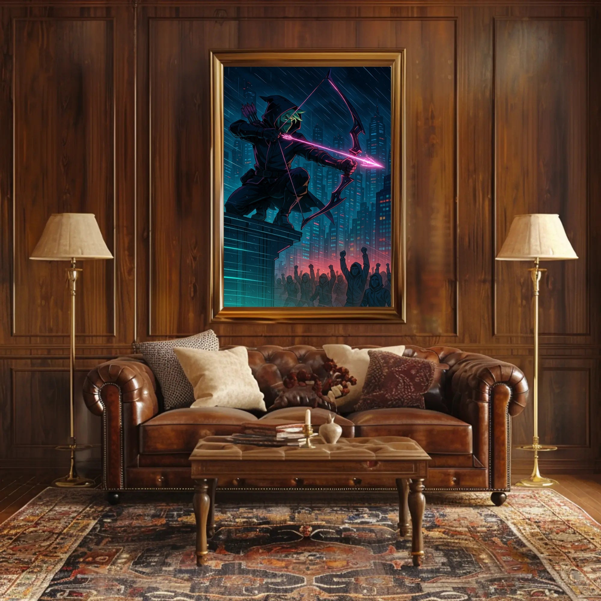 Neon Vigilante in Cyberpunk City Futuristic Sci-Fi Poster