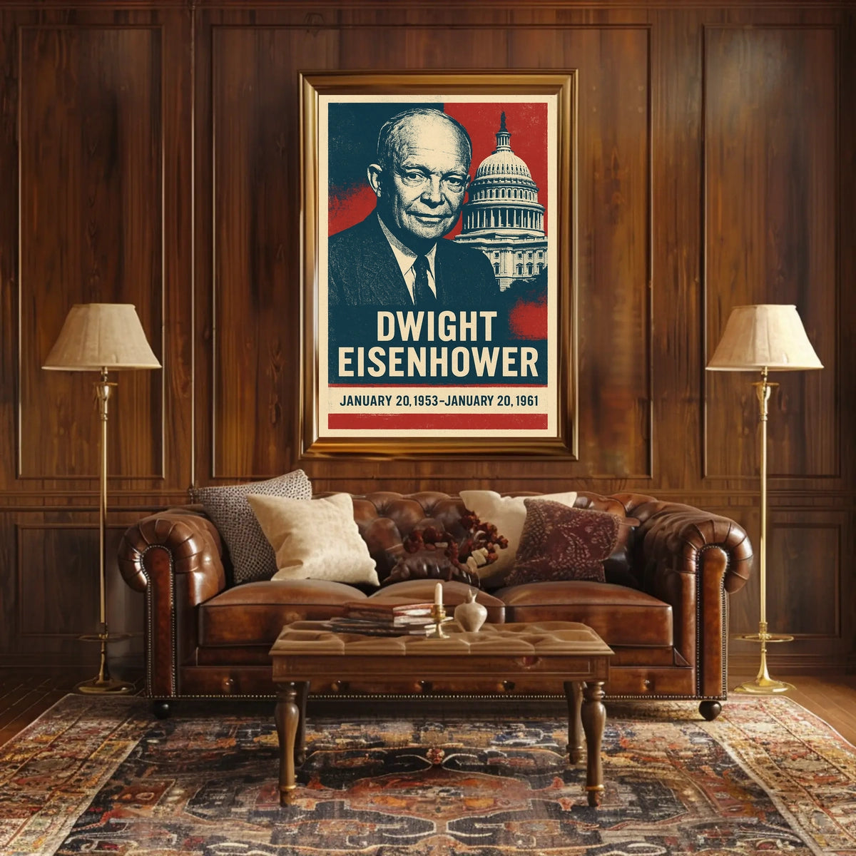 Iconic Eisenhower Patriotism Vintage Silkscreen Leadership Capitol Silhouette Midcentury Americana Tribute Poster