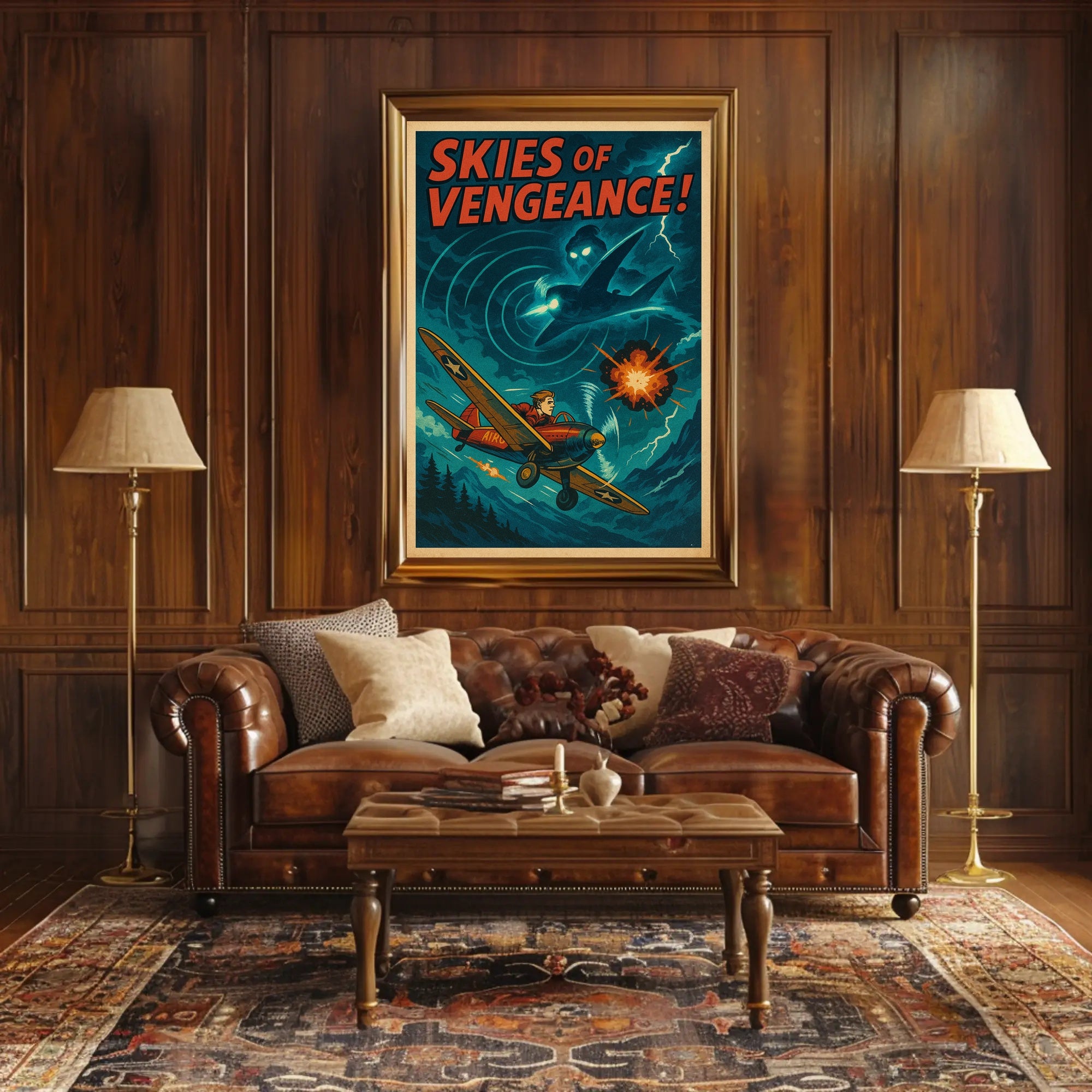 Skies of Vengeance Vintage Action-Adventure Poster
