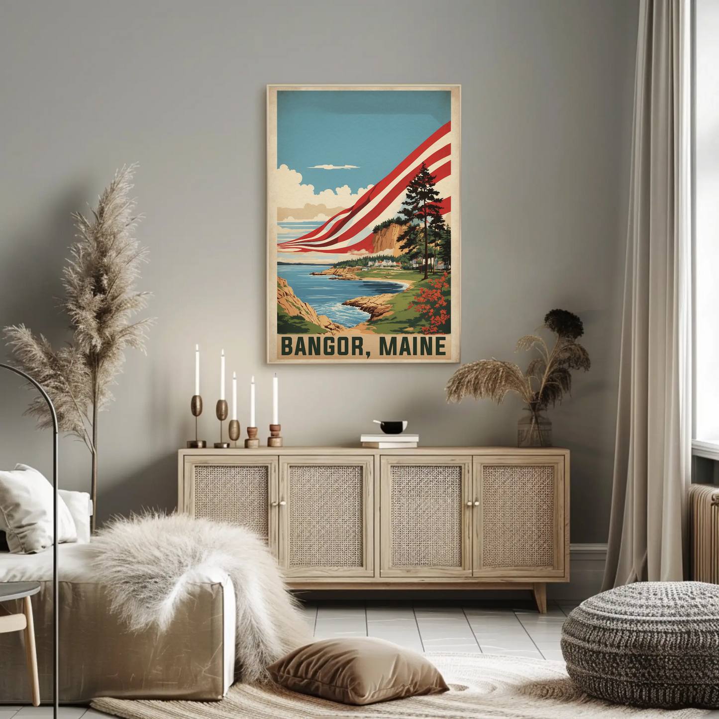 Bangor Maine Coastal Cliffside Vintage Travel Poster