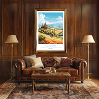Tuscany Countryside Vintage Travel Poster: Serene Italian Landscape