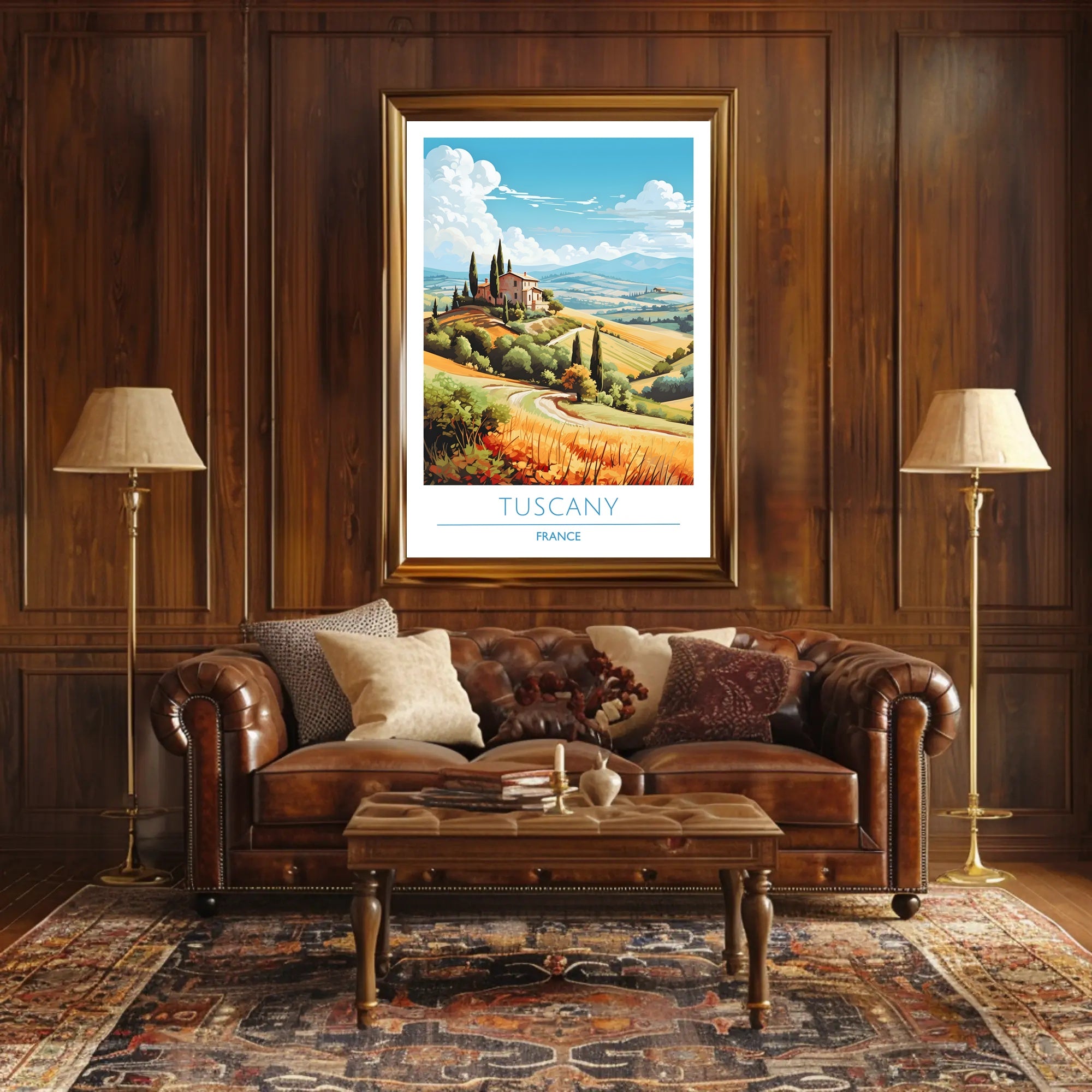 Tuscany Countryside Vintage Travel Poster: Serene Italian Landscape