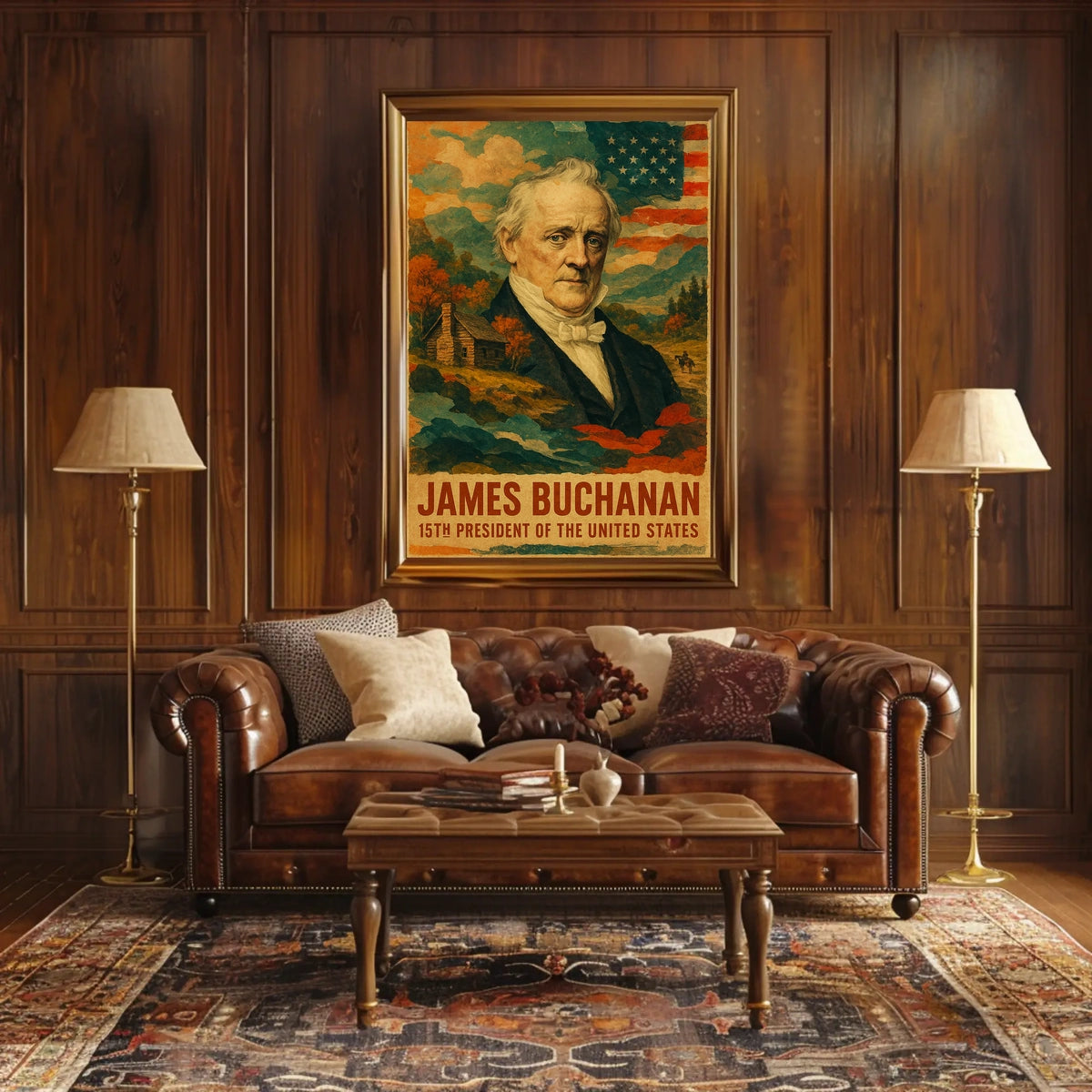 James Buchanan 15th President of the United States Layered Digital Collage Poster