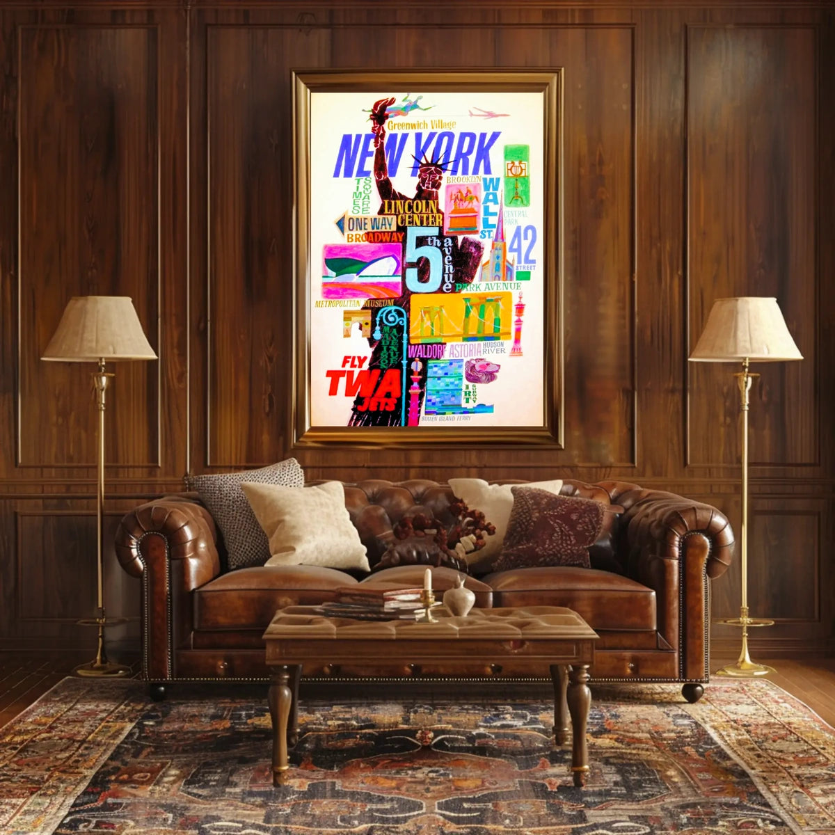 New York City Iconic Landmarks Poster Vintage Wall Art