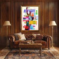 New York City Iconic Landmarks Poster Vintage Wall Art