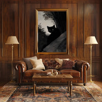 Black Cat in Shadowy Forest Animal Poster PosterGoat
