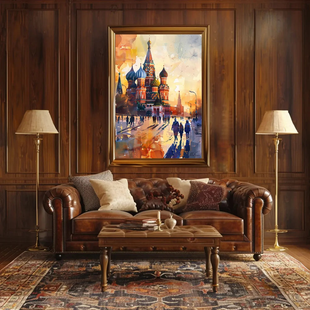 St. Basil's Cathedral Sunset Watercolor Art Poster