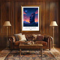 Easter Island Moai Under Starry Night Travel Poster