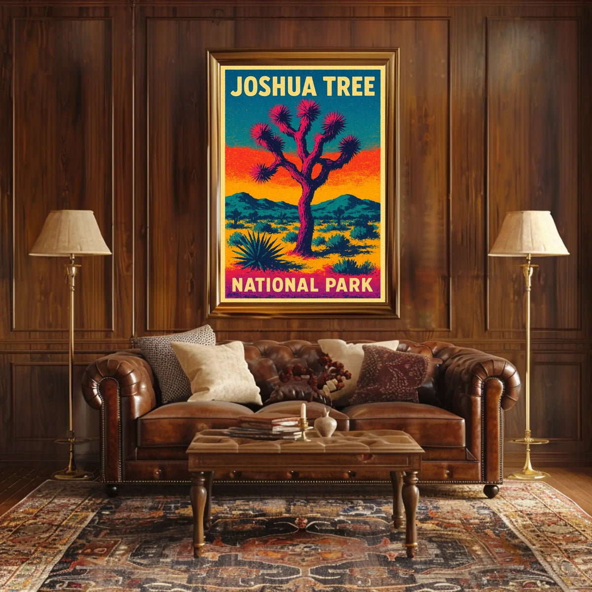 Joshua Tree Desert Sunset Retro Art Adventure Travel Bold Colorful Nightscape Classic Poster