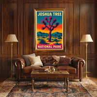 Joshua Tree Desert Sunset Retro Art Adventure Travel Bold Colorful Nightscape Classic Poster