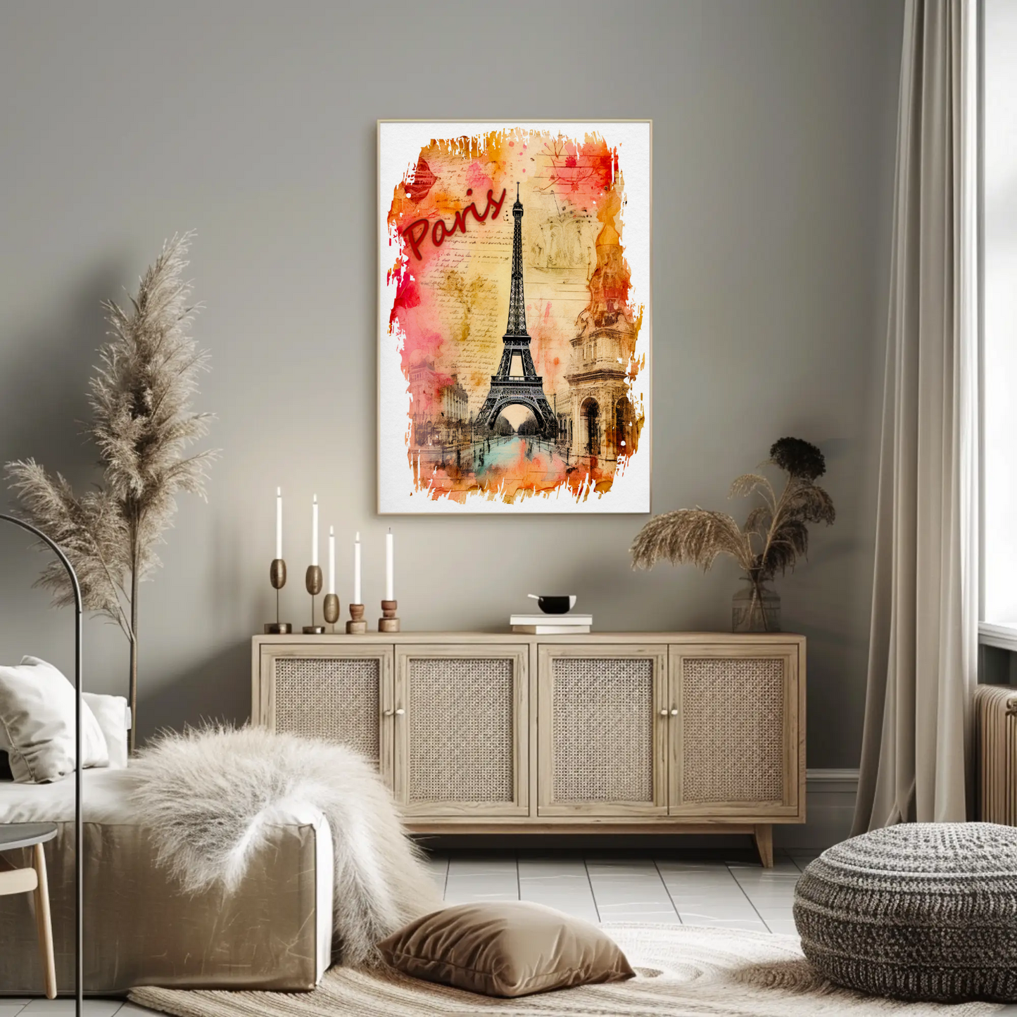 Paris Eiffel Tower Ink Sketch with Vintage Background