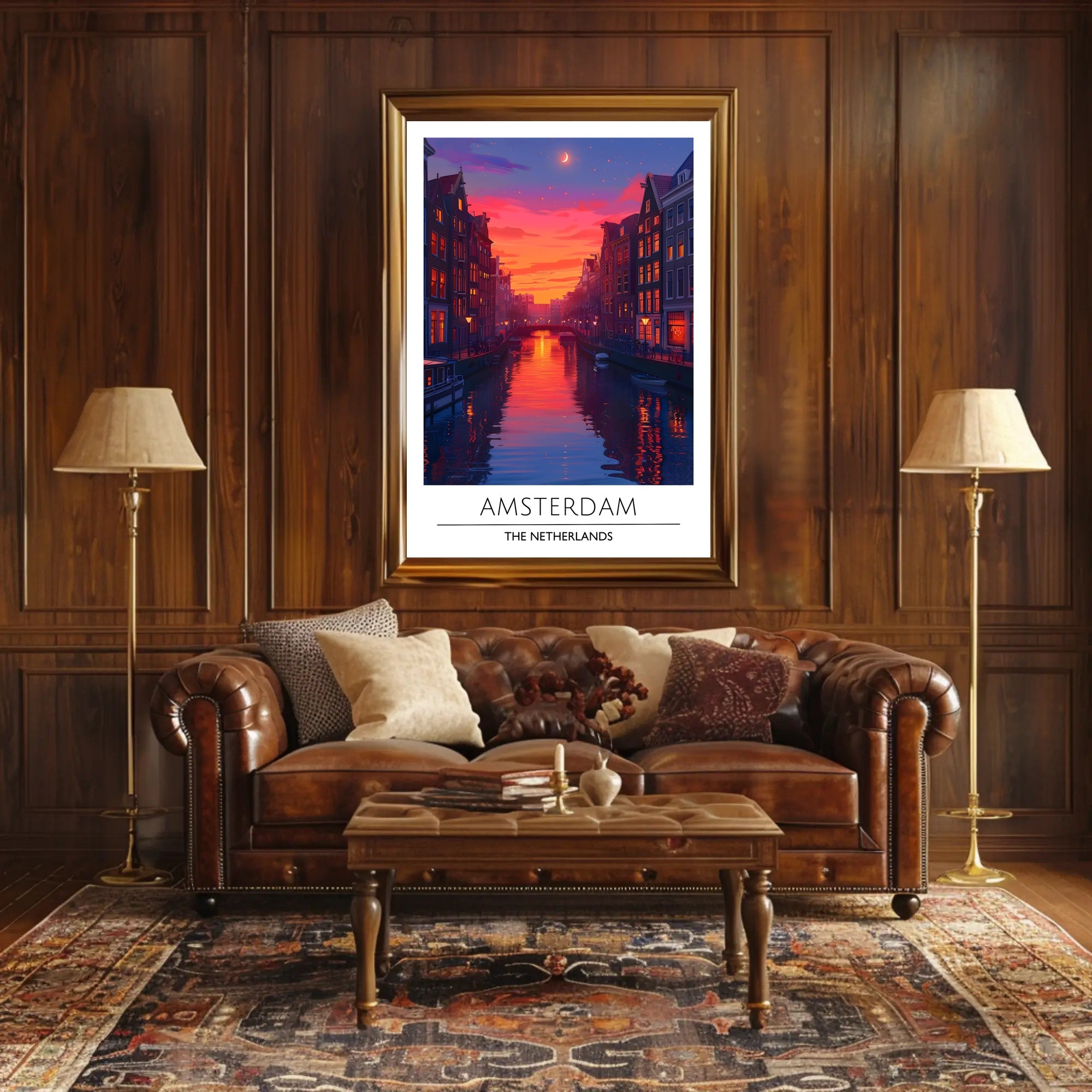 Amsterdam Canal at Sunset Vibrant Travel Poster